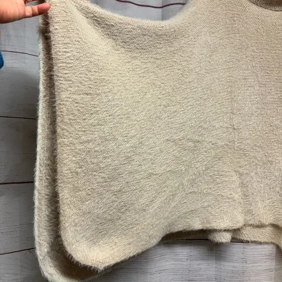 Anthropologie Sleeping on Snow Metallic Poncho Turtleneck Sweater Cream Gold O/S - Picture 3 of 6